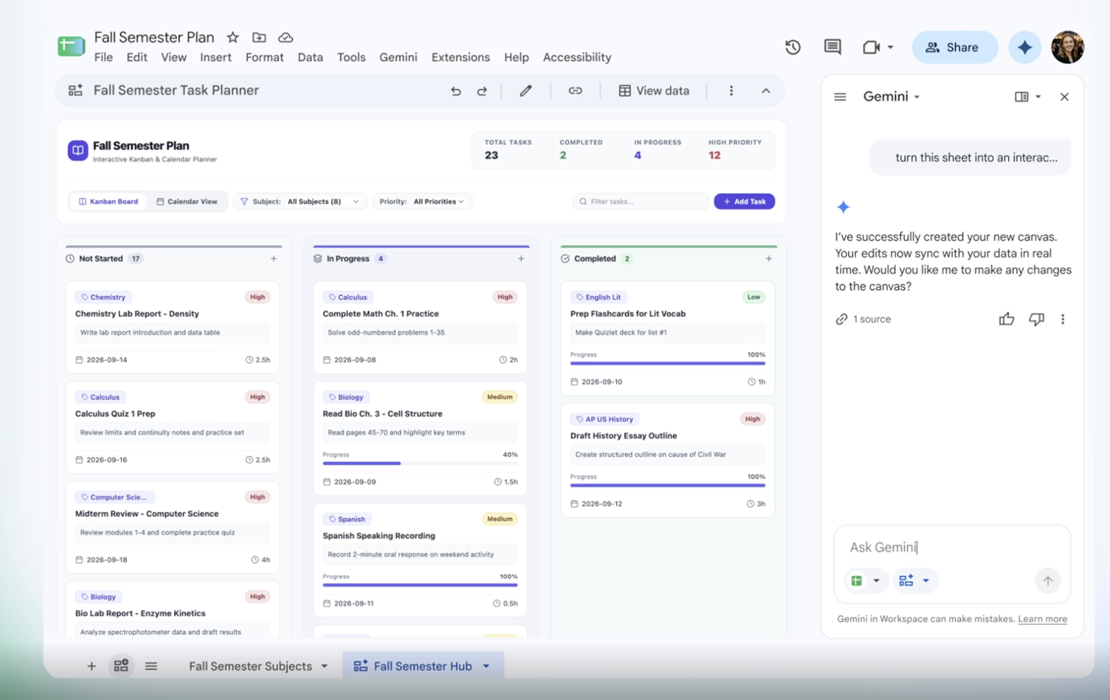 Google Sheets Canvas Kanban example