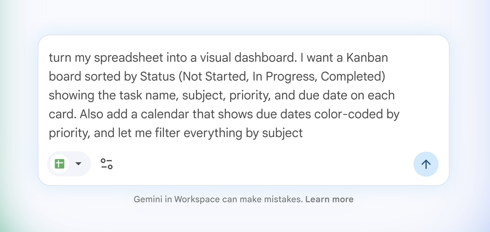 Google Sheets Canvas prompt example