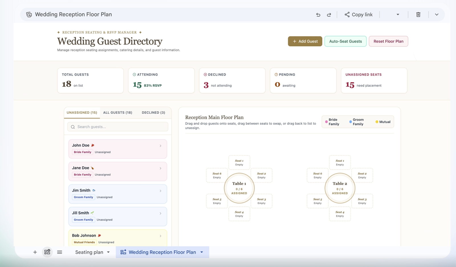 Google Sheets Canvas wedding app example